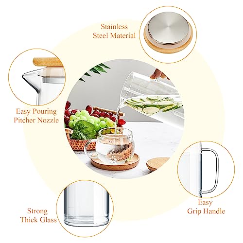 Hsei 2 Sets Glass Pitcher with Lid, 50 oz / 1500 ml Water Carafe with Handles Hot Cold Beverage Water Jar Glass Jug for Tea Juice Milk Coffee Iced Beverage - Image 4