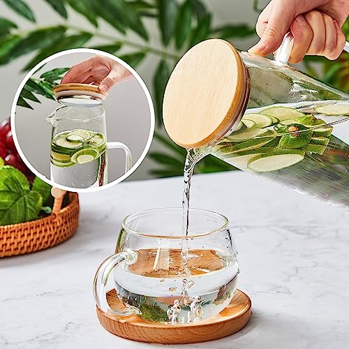 Hsei 2 Sets Glass Pitcher with Lid, 50 oz / 1500 ml Water Carafe with Handles Hot Cold Beverage Water Jar Glass Jug for Tea Juice Milk Coffee Iced Beverage - Image 5