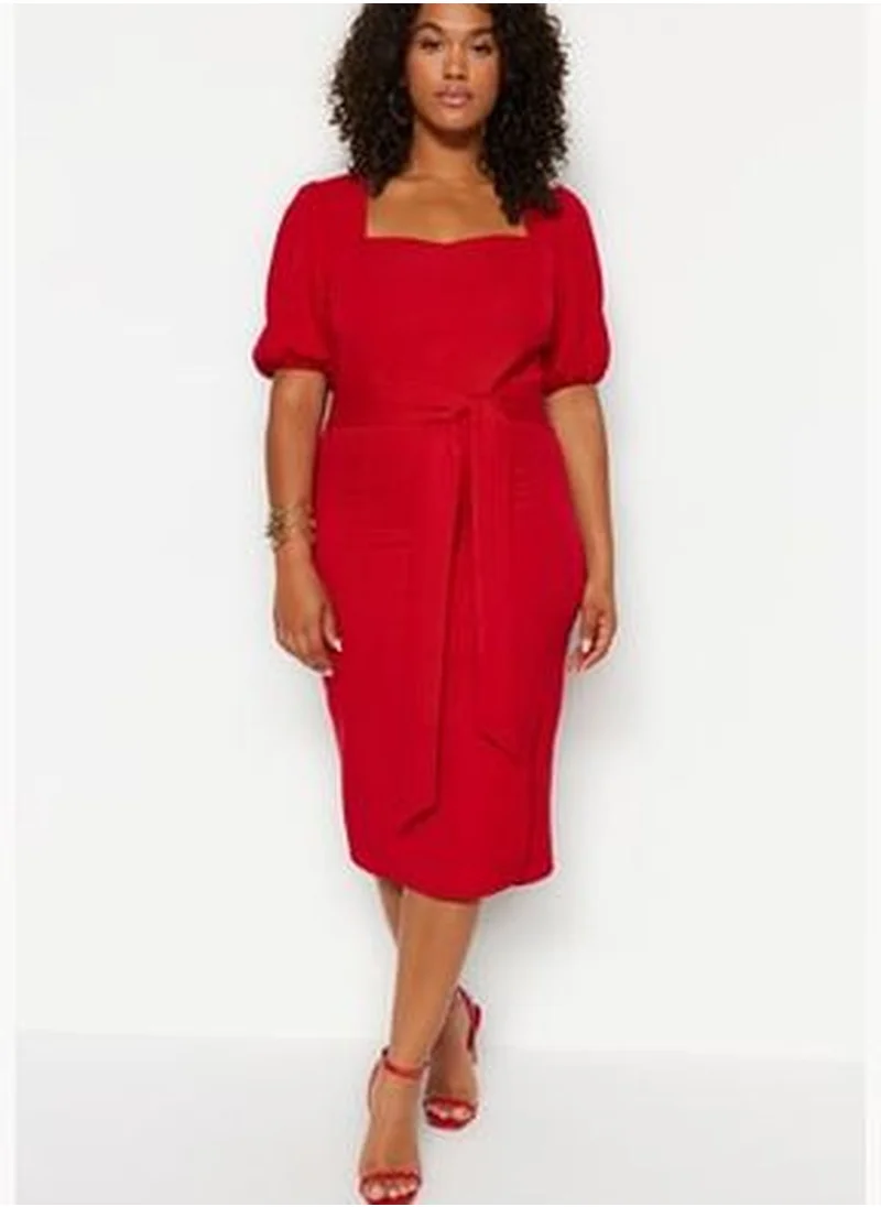 trendyol Red Sash Detailed Woven Dress TBBSS23AH00251