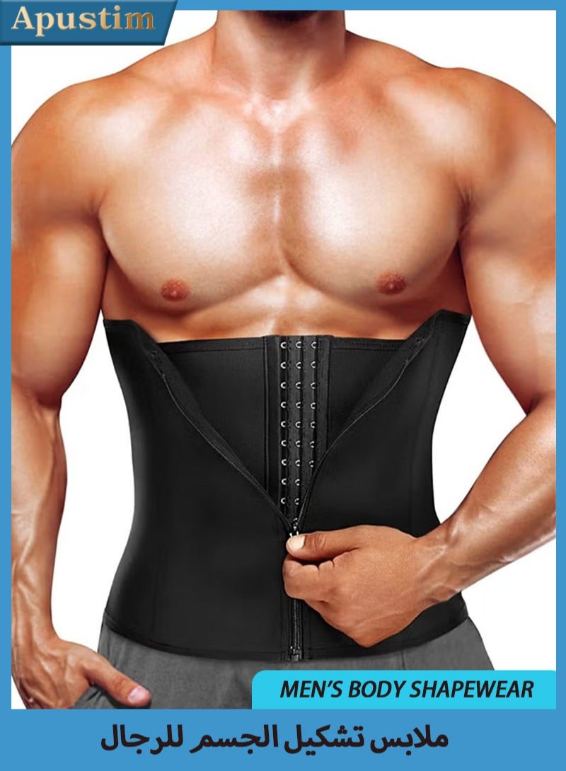 Apustim Men's Waist Training Body Shaper Belt，Weight Loss Fitness Fat Burning Sweat Trimmer，Back Support Belt （Black） - Image 1