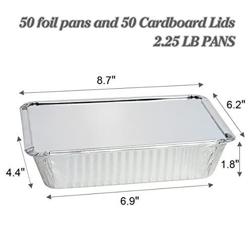 MOACOCK 50 Pack Aluminum Pans with Lids(8.5"×6"), 2.25lb Foil Pans with Board Lids, Disposable Take Out Food Containers, Foil Pans for Meal Prep Freezer Cooking Baking - Image 2