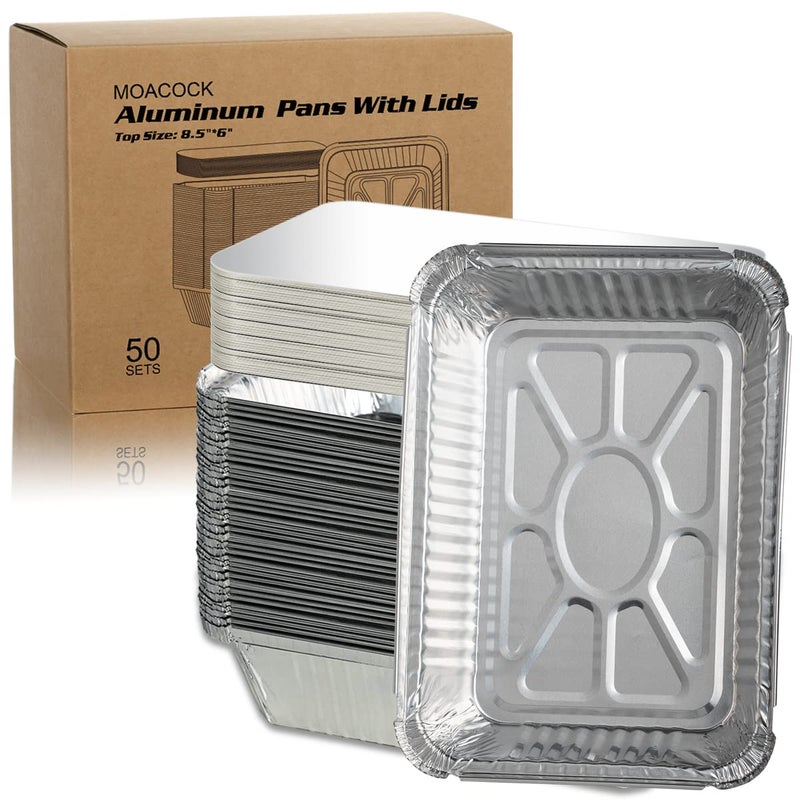 MOACOCK 50 Pack Aluminum Pans with Lids(8.5"×6"), 2.25lb Foil Pans with Board Lids, Disposable Take Out Food Containers, Foil Pans for Meal Prep Freezer Cooking Baking - Image 3