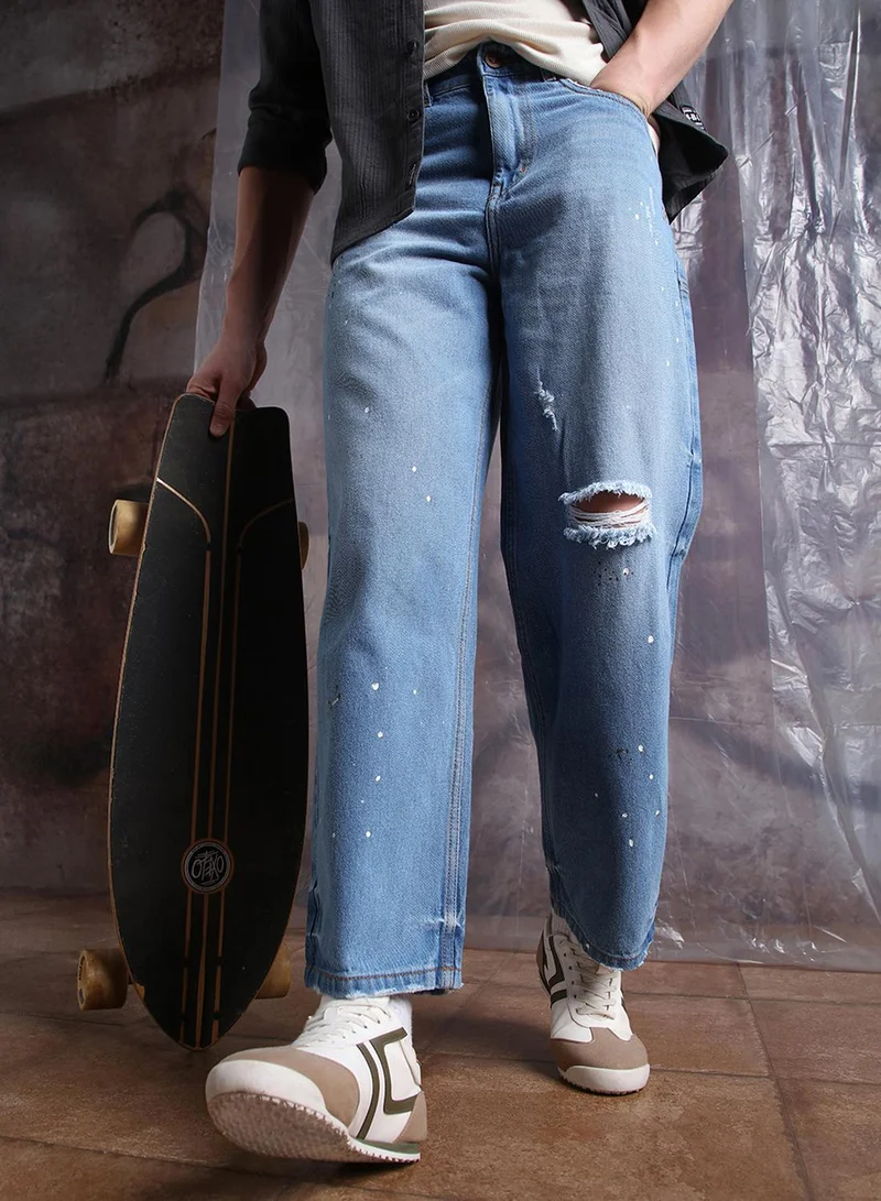 هوبرهولمي Men Loose Fit cotton Heavy Distress Paint splater Jeans
