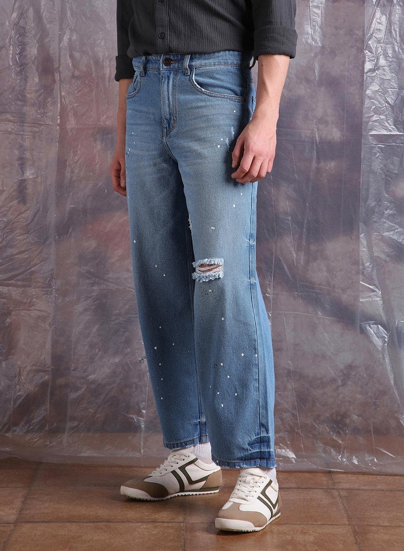 Hubberholme Men Loose Fit cotton Heavy Distress Paint splater Jeans - Image 3