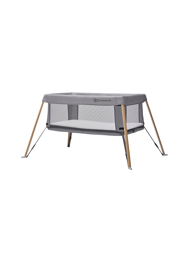 Kinderkraft Movi Travel Cot - Grey And Wood  - Image 2