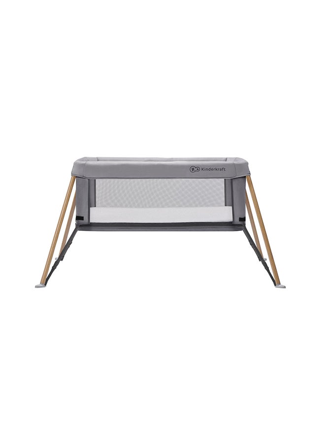 Kinderkraft Movi Travel Cot - Grey And Wood  - Image 1