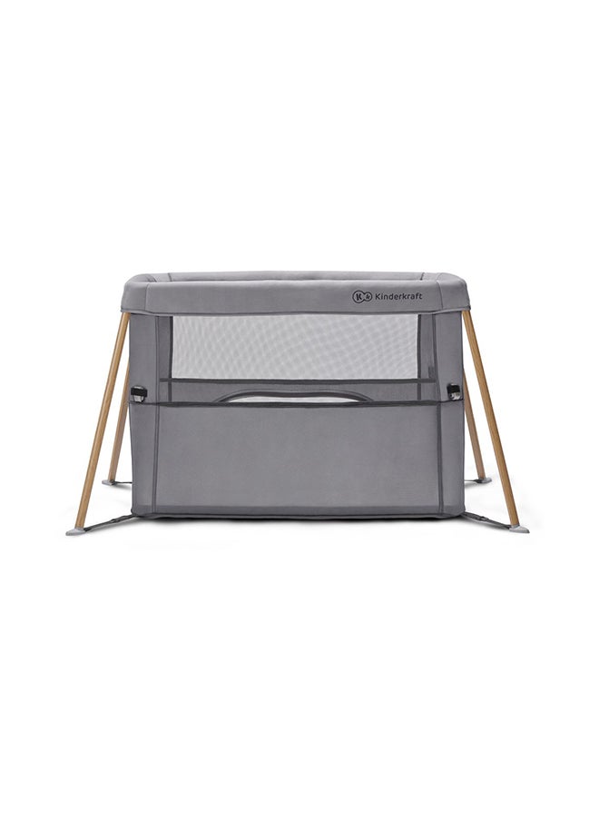 Kinderkraft Movi Travel Cot - Grey And Wood  - Image 5