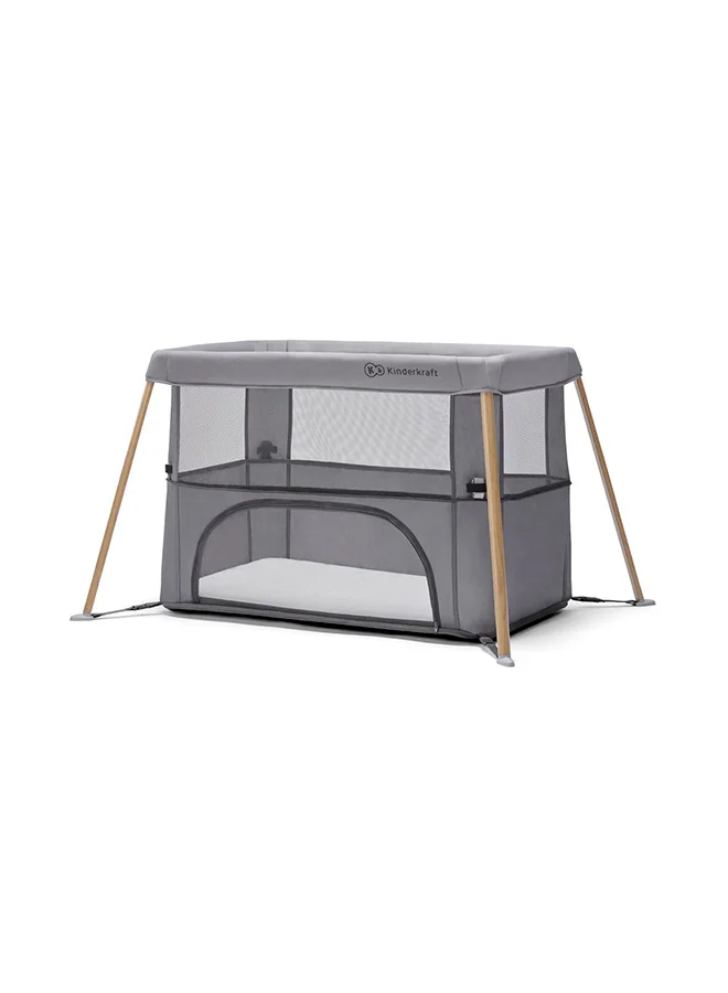 Kinderkraft Movi Travel Cot - Grey And Wood