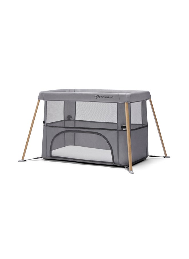 Kinderkraft Movi Travel Cot - Grey And Wood  - Image 4