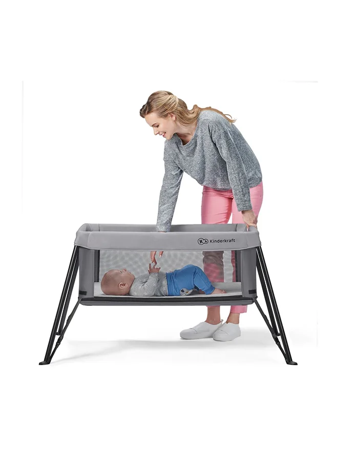 Kinderkraft Movi Travel Cot - Grey And Wood