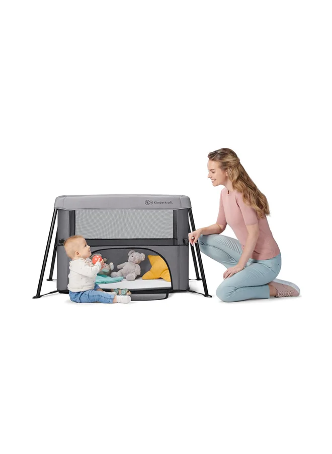 Kinderkraft Movi Travel Cot - Grey And Wood