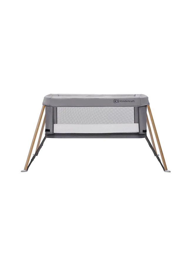 Kinderkraft Movi Travel Cot - Grey And Wood