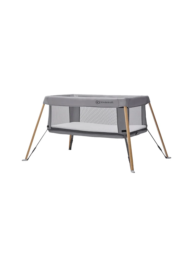 Kinderkraft Movi Travel Cot - Grey And Wood