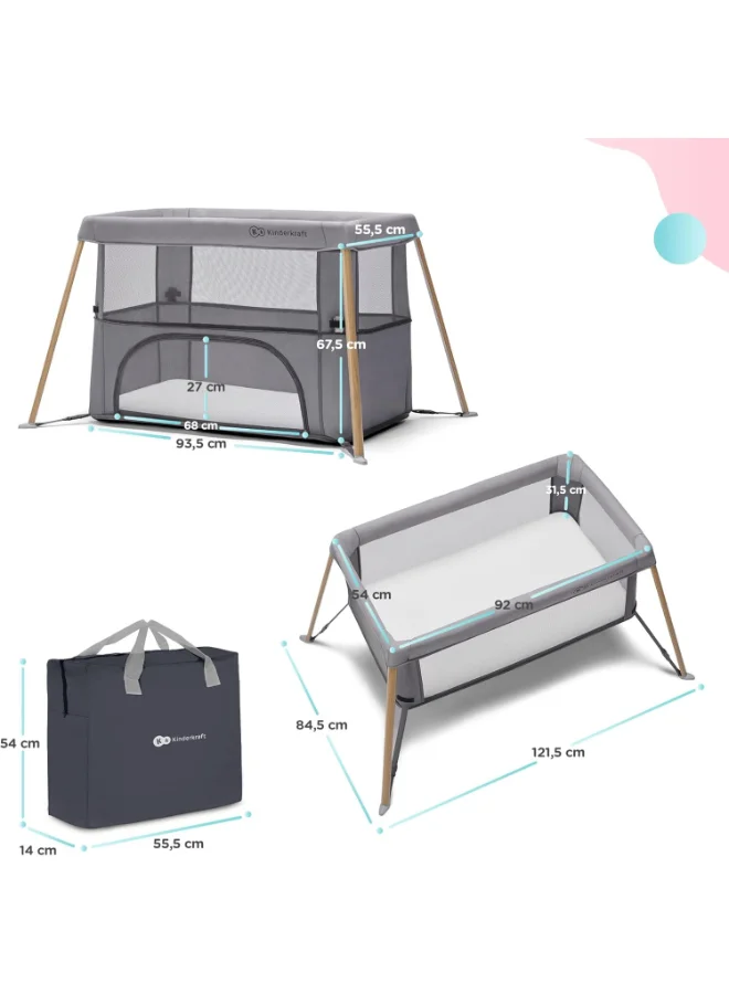 Kinderkraft Movi Travel Cot - Grey And Wood