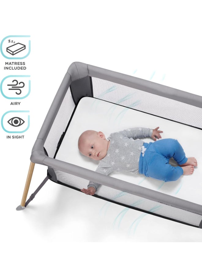 Kinderkraft - سرير سفر موفي - رمادي وخشبي - Image 1