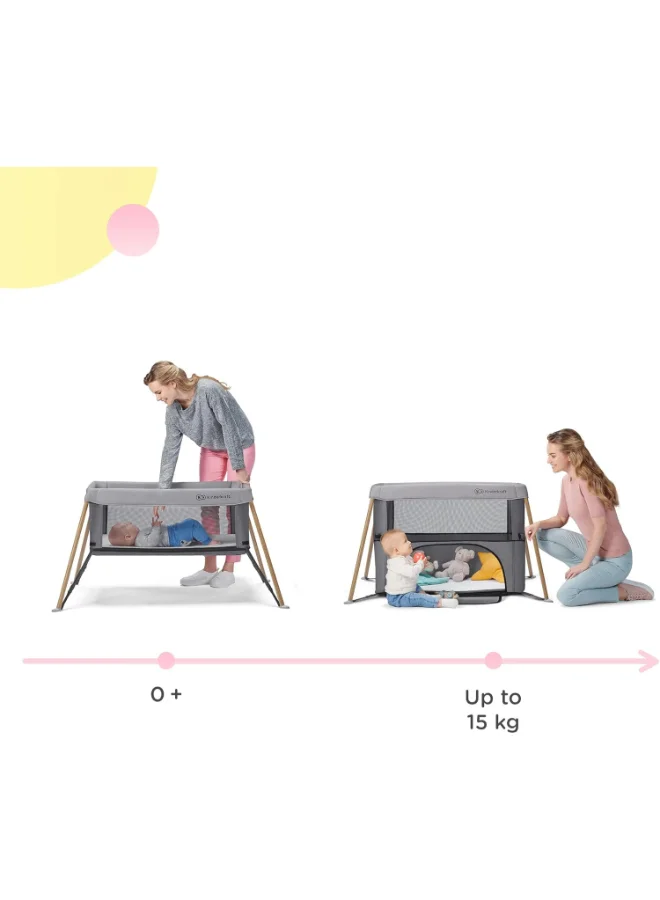 Kinderkraft Movi Travel Cot - Grey And Wood