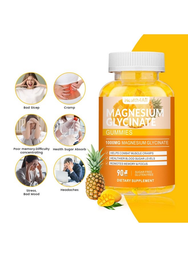 Health4All Magnesium Glycinate Gummies 1000mg, High Absorption Sugar Free Magnesium Potassium Supplement for Relaxation, Stress Relief, and Sleep Support for Adults & Kids - 90 Mango Pineapple Gummies - Image 3