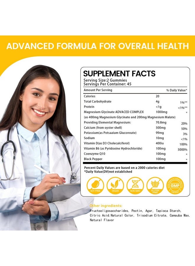 Health4All Magnesium Glycinate Gummies 1000mg, High Absorption Sugar Free Magnesium Potassium Supplement for Relaxation, Stress Relief, and Sleep Support for Adults & Kids - 90 Mango Pineapple Gummies - Image 4