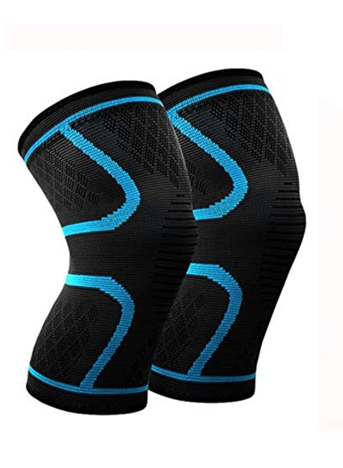 Knee Brace Support Compression Sleeve Wraps Pads 1 Pair Knee Protector for Men & Women for Running Fitness Blue Size XL