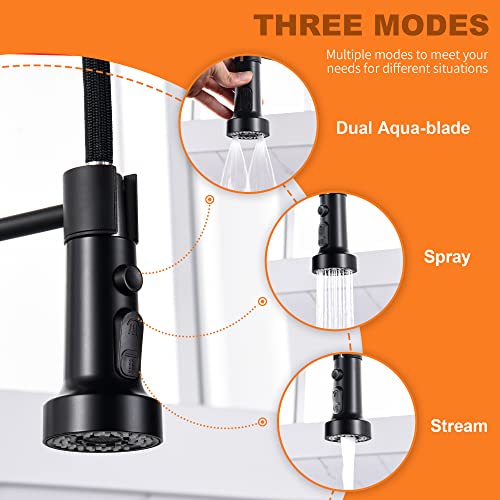 TIORIY Kitchen Faucet Head Replacement Black, with 15 Adapters Plastic Pull Down Faucet Spray Head, 3 Modes Pull Out Kitchen Sink Sprayer Nozzle, Matte Black - Image 3