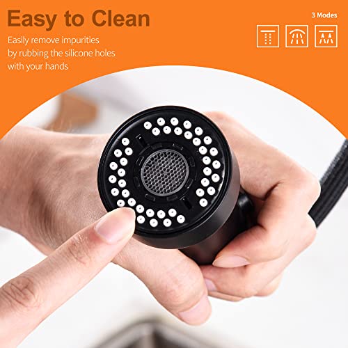 TIORIY Kitchen Faucet Head Replacement Black, with 15 Adapters Plastic Pull Down Faucet Spray Head, 3 Modes Pull Out Kitchen Sink Sprayer Nozzle, Matte Black - Image 5