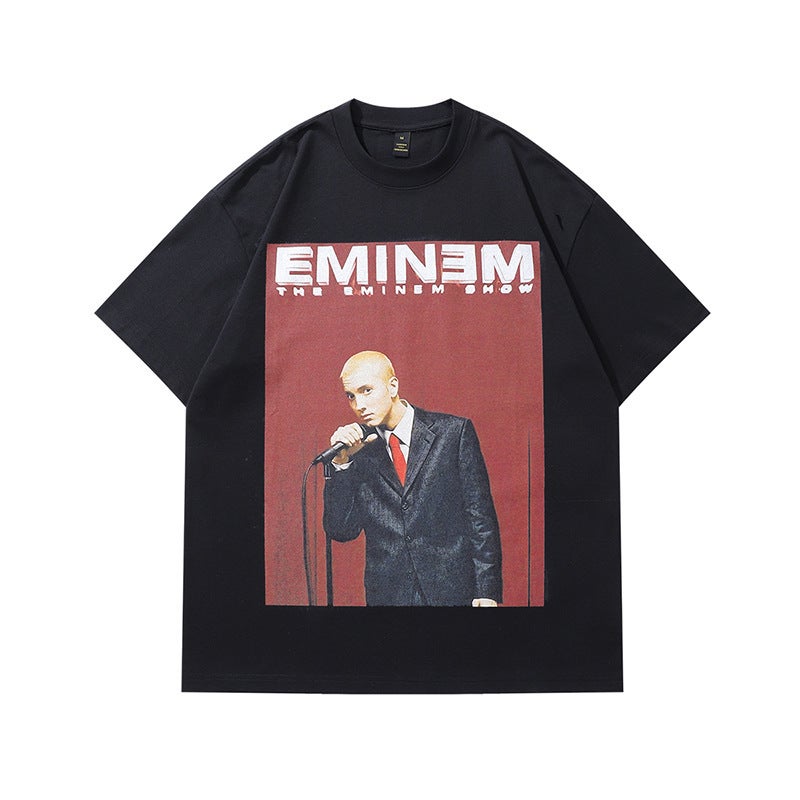 Tkpa American-Style Hiphop Retro Fashion Brand Eminem Printed High Street Washed Old Cotton Heavy Short-Sleeved T-Shirt For Men - Image 1