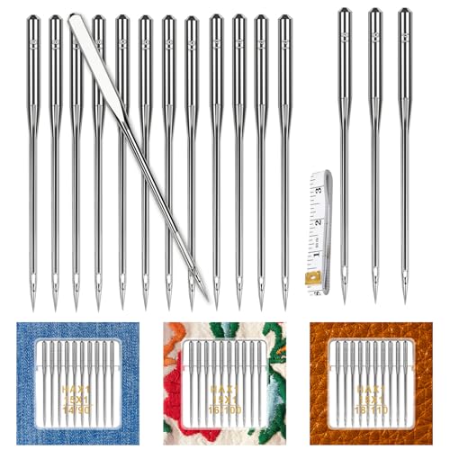 HLARTNET 30PCS Universal Sewing Machine Needles - Sizes 90/14 100/16 110/18 Heavy Duty Sewing Machine Needle for Thick Fabric Including Canvas Leather Embroidery Jeans - Image 1