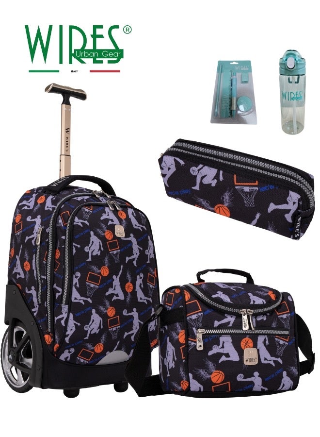 Wires Kids School Trolley Bag laptop compartment Big Wheels With Lunch bag & Pencil Case  - Image 1