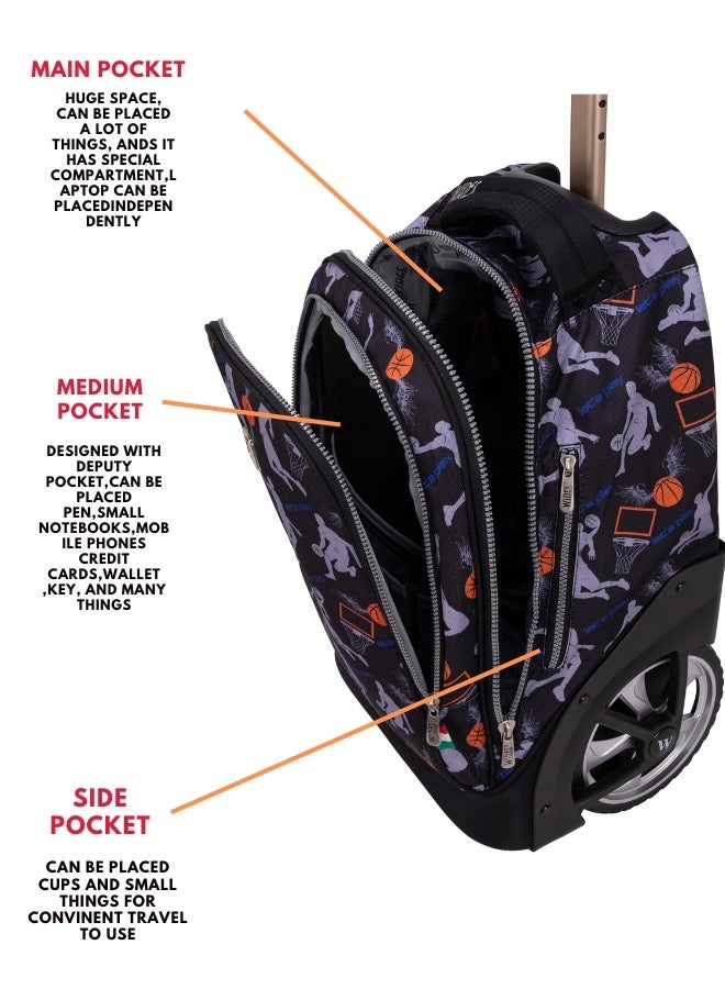 Wires Kids School Trolley Bag laptop compartment Big Wheels With Lunch bag & Pencil Case  - Image 4