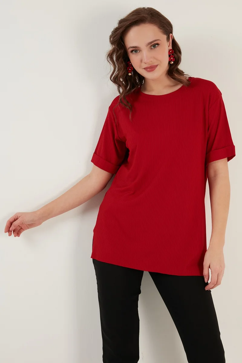 ليلا Oversize Crew Neck Slit Detailed Blouse Women's Blouse 5863683