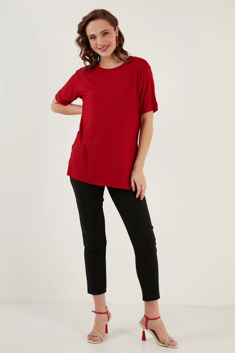 ليلا Oversize Crew Neck Slit Detailed Blouse Women's Blouse 5863683