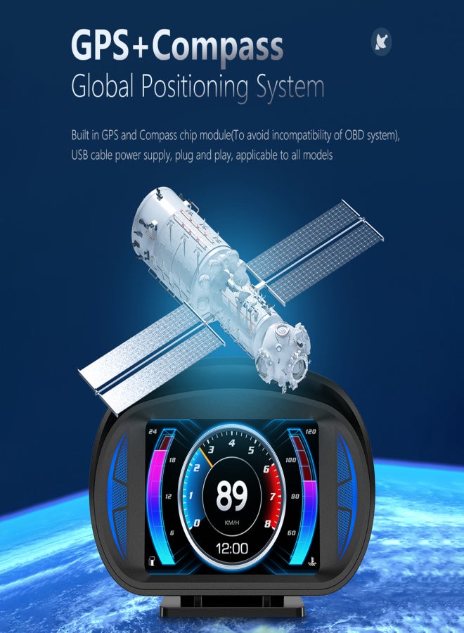 Car Head Up Display Multi-funciton OBD GPS Slope Meter Atmosphere Lamp Full LCD Smart Gauge with 12 Styple Interfaces - Image 2