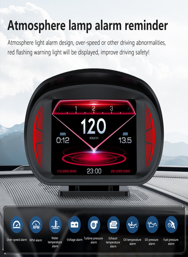 Car Head Up Display Multi-funciton OBD GPS Slope Meter Atmosphere Lamp Full LCD Smart Gauge with 12 Styple Interfaces - Image 5