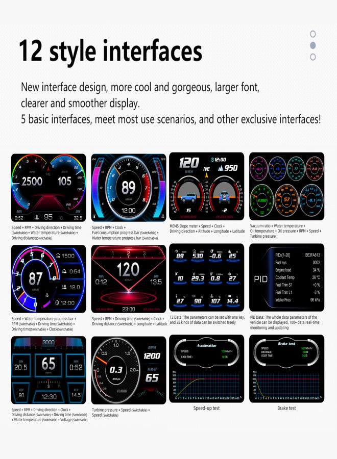 Car Head Up Display Multi-funciton OBD GPS Slope Meter Atmosphere Lamp Full LCD Smart Gauge with 12 Styple Interfaces - Image 3