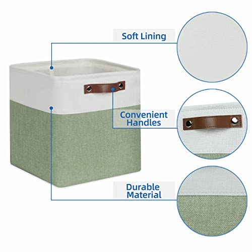 Temary Fabric Storage Bins for Organizing Clothes, Closet Baskets with Handles - Decorative Storage Boxes for Home (White & Green, 12 Inch, 4 Pack) - Image 3