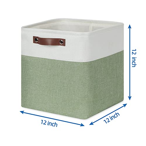 Temary Fabric Storage Bins for Organizing Clothes, Closet Baskets with Handles - Decorative Storage Boxes for Home (White & Green, 12 Inch, 4 Pack) - Image 2