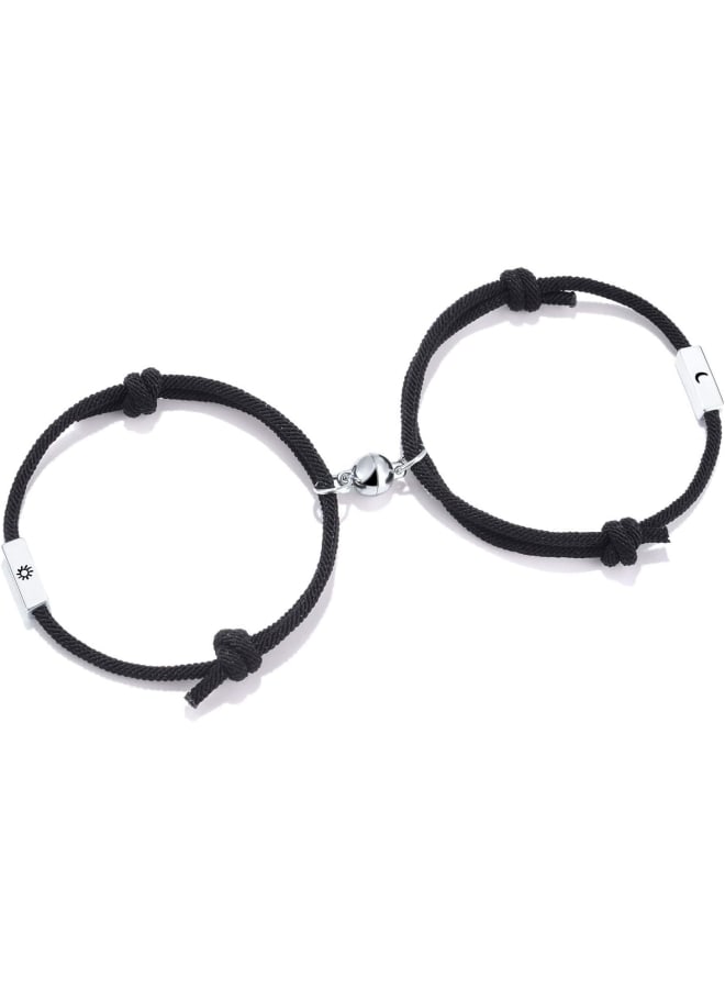 GBTBYS 2PCS Magnetic Couple Bracelets Love Vows of Promise Mutual Attraction Long Distance Friendship Best Friend Sister Braided Rope Gift for Men Women Birthday Gift, 4 inches, Stainless Steel, bead - Image 1