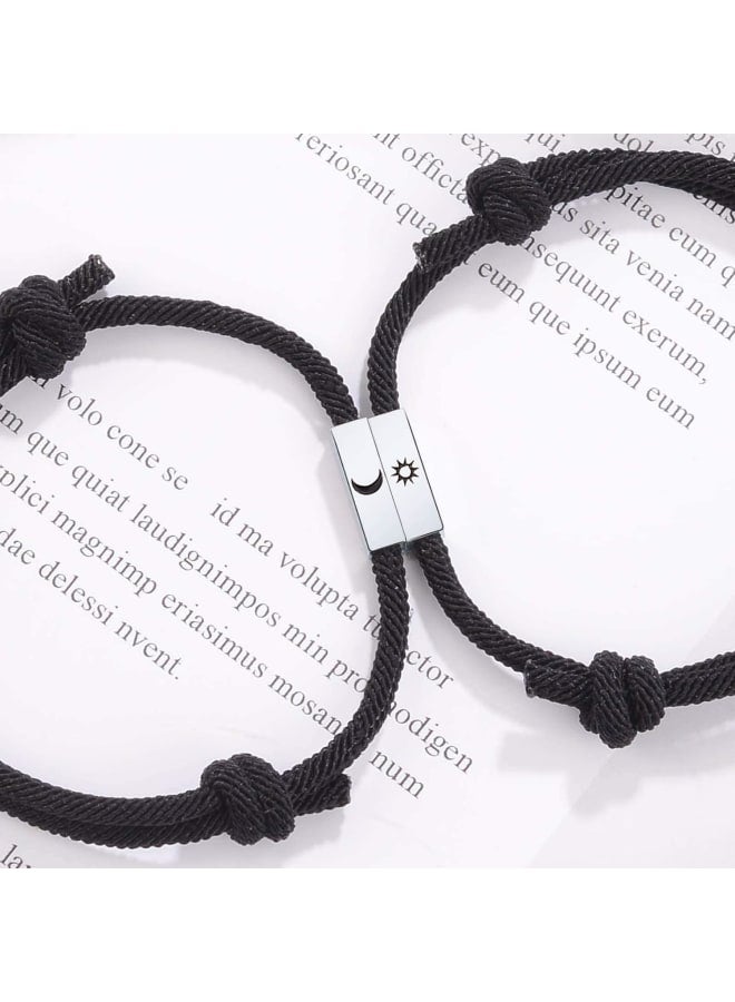 GBTBYS 2PCS Magnetic Couple Bracelets Love Vows of Promise Mutual Attraction Long Distance Friendship Best Friend Sister Braided Rope Gift for Men Women Birthday Gift, 4 inches, Stainless Steel, bead - Image 3