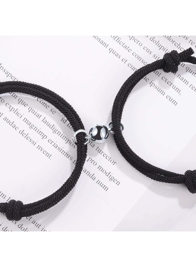 GBTBYS 2PCS Magnetic Couple Bracelets Love Vows of Promise Mutual Attraction Long Distance Friendship Best Friend Sister Braided Rope Gift for Men Women Birthday Gift, 4 inches, Stainless Steel, bead - Image 4