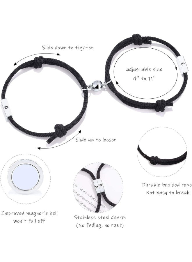 GBTBYS 2PCS Magnetic Couple Bracelets Love Vows of Promise Mutual Attraction Long Distance Friendship Best Friend Sister Braided Rope Gift for Men Women Birthday Gift, 4 inches, Stainless Steel, bead - Image 2