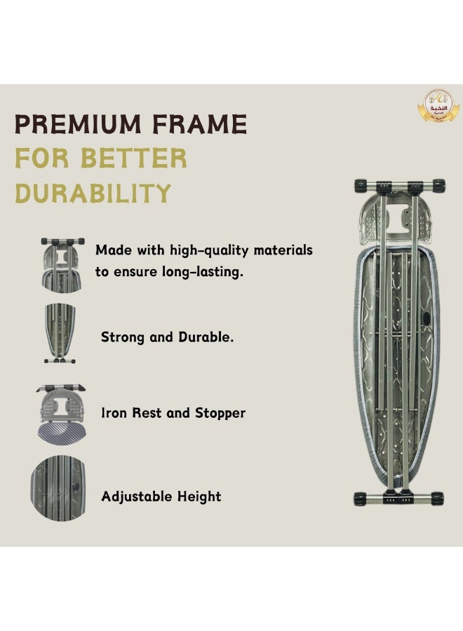Al-Nokhba Heavy-Duty Ironing Board – Height Adjustable with Secure Iron Rest & Stopper - Foldable Design for Easy Storage - Durable Non-Slip Metal Legs - Image 3