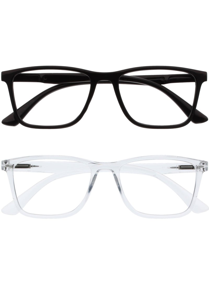 OPULIZE NYX Reading Glasses with Blue Light Blocking for Women Men, Rectangular Frame with UV & Eyestrain Protection, Anti-Glare Computer Gaming Glasses, Black, Clear +3.5 (Pack of 2) - Image 1