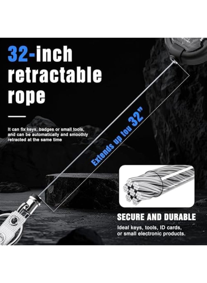 SYOSI Retractable Keychain with Heavy Duty Carabiner, 32” Steel Retractable Cord, Tactical Badge Reel with Key Ring and Badge Strap, Ideal for Work, Office, and Outdoor Use (2 Pack) - Image 2