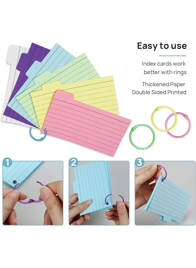 erorex - 300 Tabbed Index Cards And 100 White Blank Flash Cards With Binder Rings Colorful 3X5 Ruled Lined Index Card Dividers With Tabs Kraft Paper Flash Cards Notecards For Study Learning Memory Recipe - Image 1