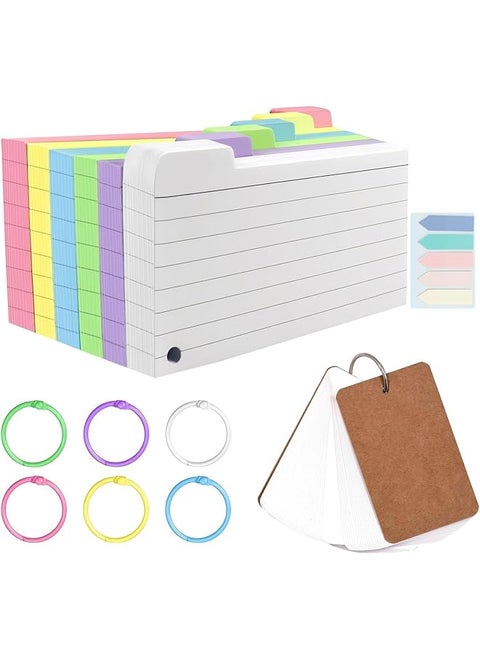 300 Tabbed Index Cards And 100 White Blank Flash Cards With Binder Rings Colorful 3X5 Ruled Lined Index Card Dividers With Tabs Kraft Paper Flash Cards Notecards For Study Learning Memory Recipe