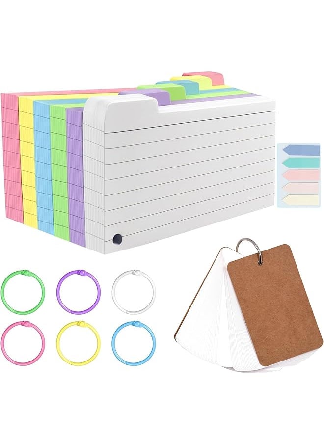erorex - 300 Tabbed Index Cards And 100 White Blank Flash Cards With Binder Rings Colorful 3X5 Ruled Lined Index Card Dividers With Tabs Kraft Paper Flash Cards Notecards For Study Learning Memory Recipe - Image 1