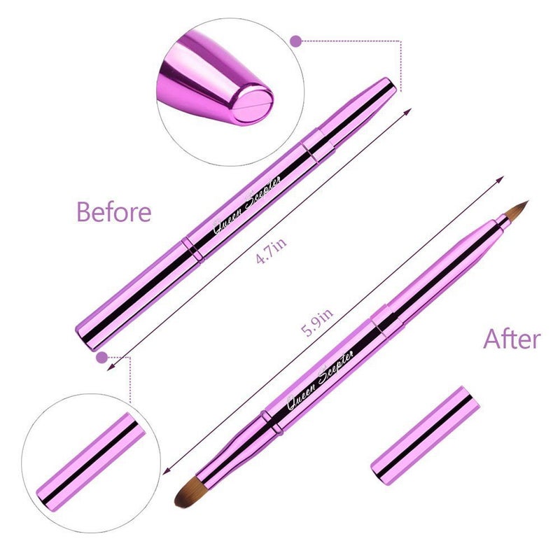 Queen Scepter Cosmetic Brushes Lip Eye Double Sided Makeup Brush with Cap for Travel Retractable Lip Brush Eyebrow Brush Concealer Brush For Lipstick Portable Purple - Image 4