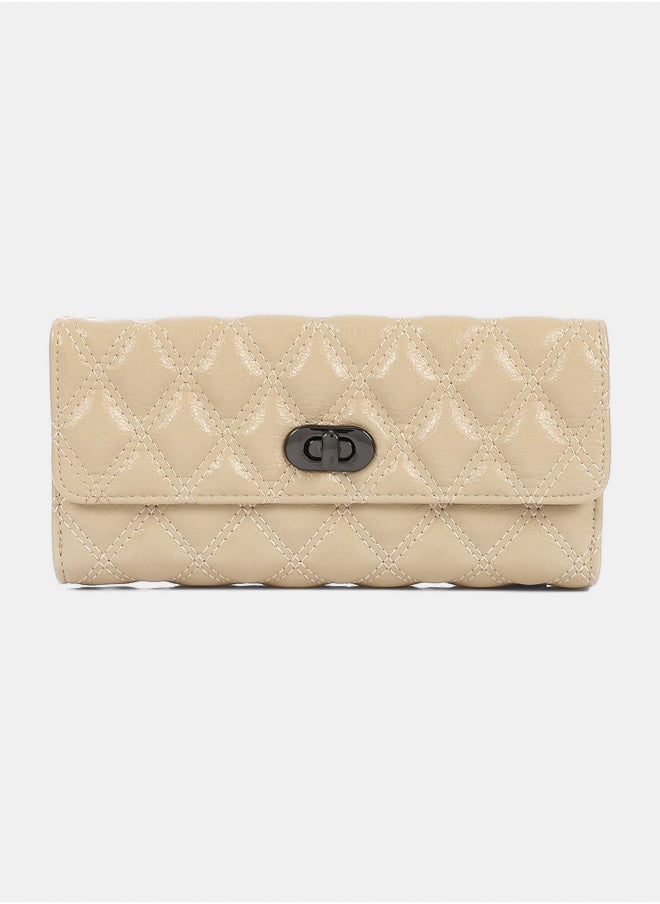 DejaVu Lock Closure Quilted Wallet - Vanilla Beige  - Image 1
