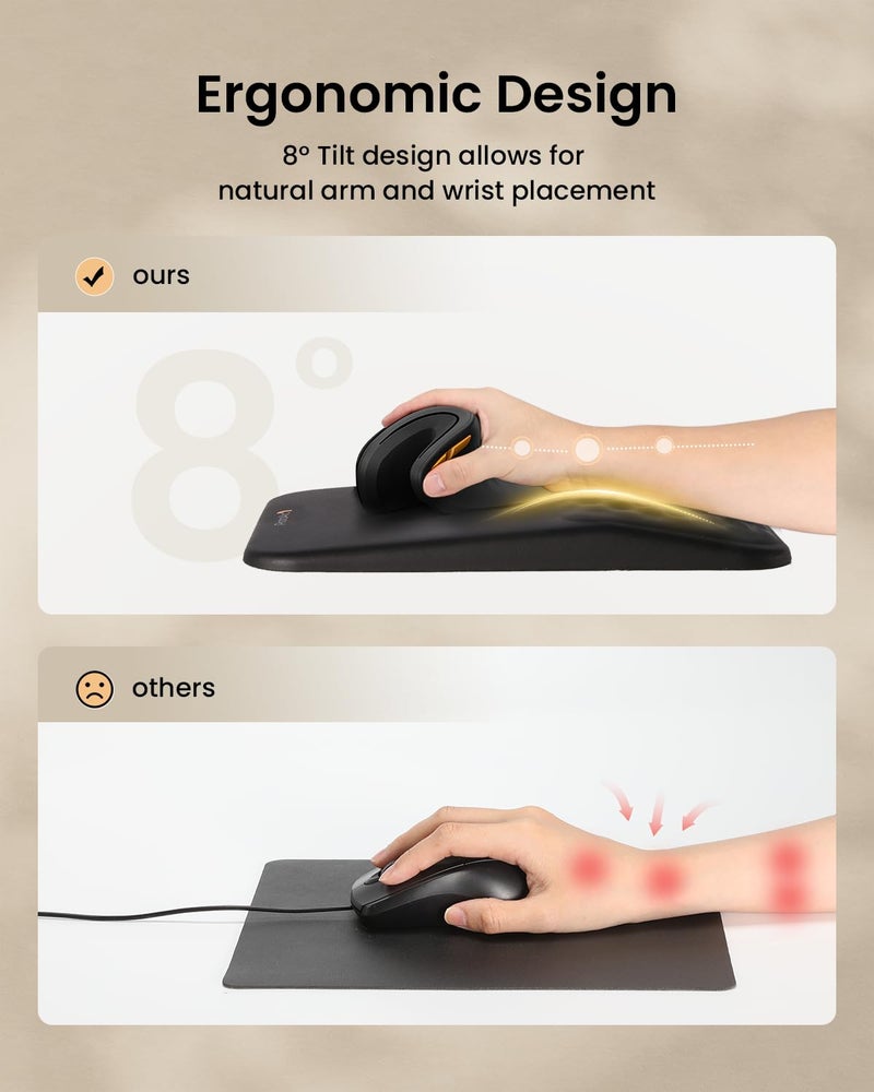 ProtoArc MP50 Ergonomic Mouse Pad with Wrist Rest, PU Leather Mousepad with Massage Design, Soft Memory Foam and Non-Slip PU Base for Pain Relief, Desk, Home, Office, 12x8 Inches, Black - Image 2
