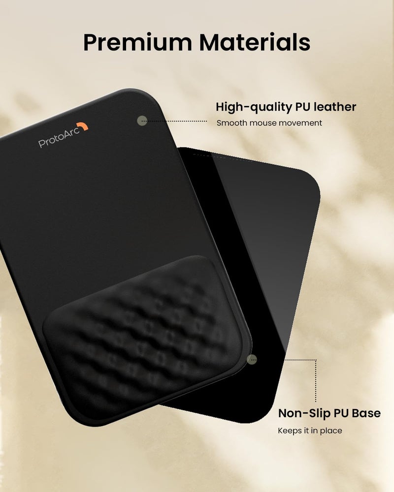 ProtoArc MP50 Ergonomic Mouse Pad with Wrist Rest, PU Leather Mousepad with Massage Design, Soft Memory Foam and Non-Slip PU Base for Pain Relief, Desk, Home, Office, 12x8 Inches, Black - Image 4